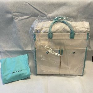 Authentic Tiffany canvas jitney tote natural/Tiffany blue.